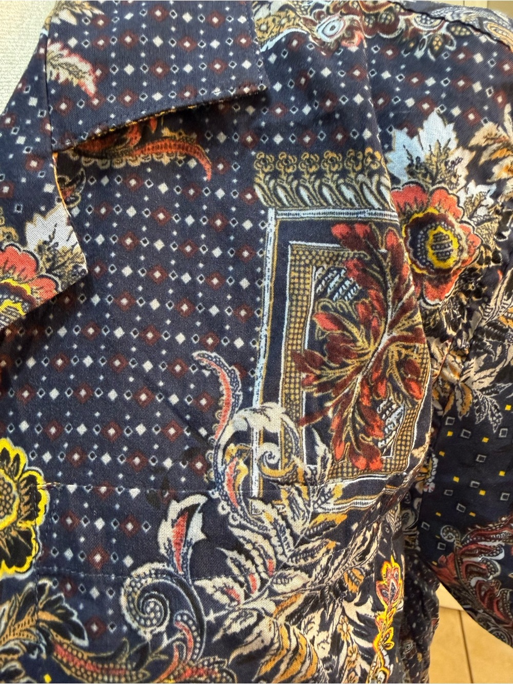 Murano Men’s Large Slim Fit Camp Collar Short Sleeve Paisley Floral Boho Button- - Picture 4 of 12